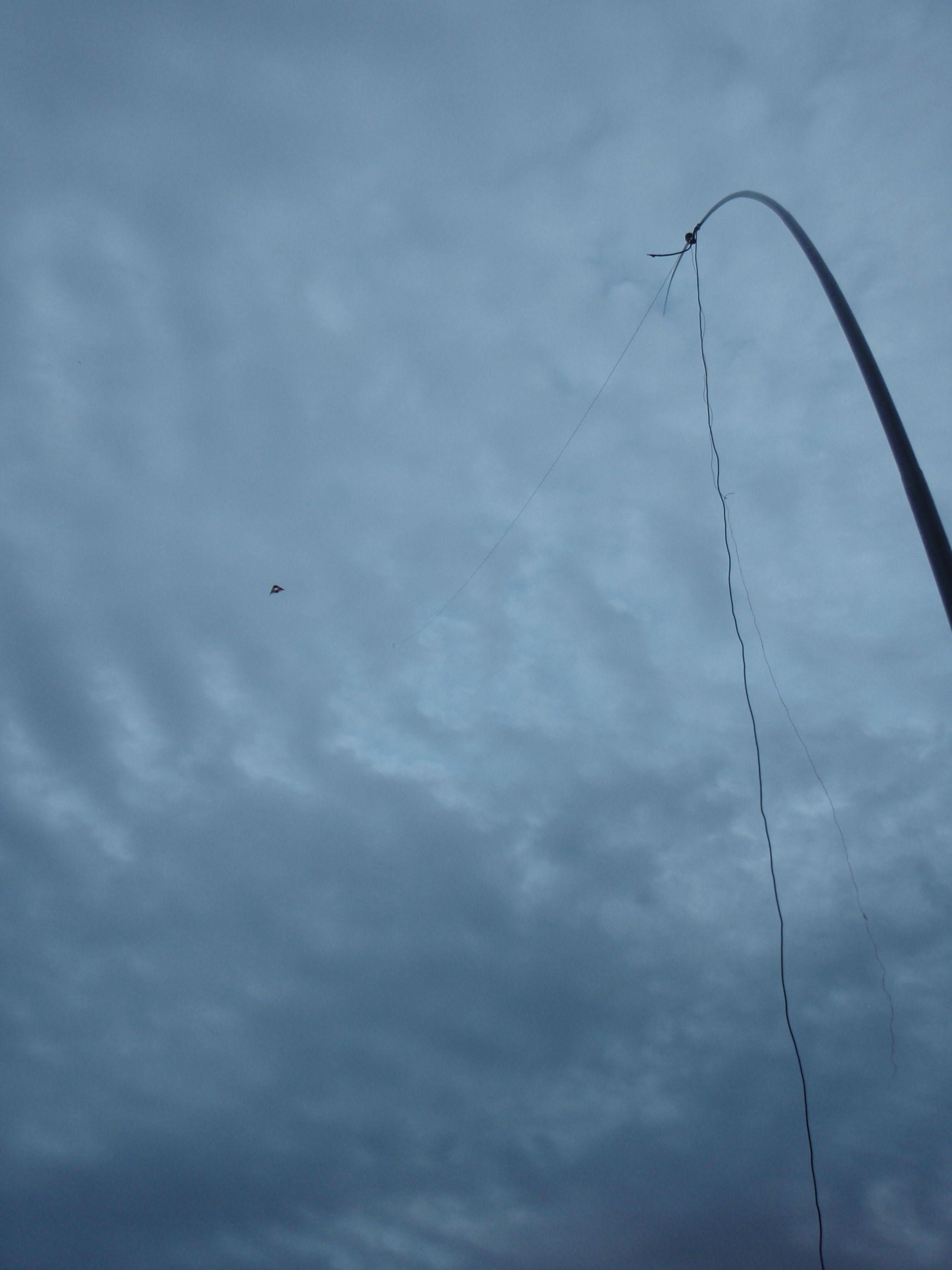 There is an LC tuner attached at the top of the 18m spidermast, and 1/2wavelength of wire carried by a kite