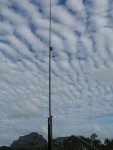 VK9LL 160m inverted L going up. Note remote relay box on the top of mast